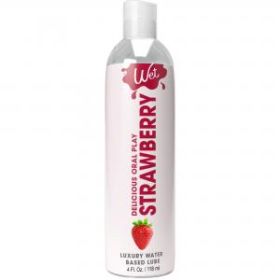 Wet Flavored Strawberry Oral Lubricant 4 fluid ounces.