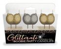 Glitterati Boobie Candle Set contains 3 pairs of gold and silver boobies