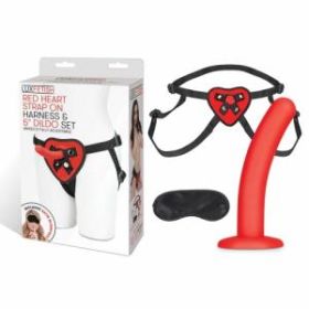 Lux Fetish Red Heart Strap On Harness and 5 inches Dildo Set