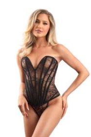 Floral Sweetheart Corset Lace Up with Panty Black Medium