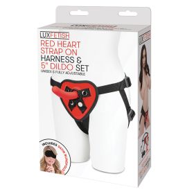 Lux Fetish Red Heart Strap On Harness & Dildo Set 5"