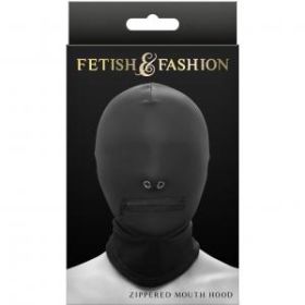 Fetish and Fantasy Zippered Mouth Hood Black