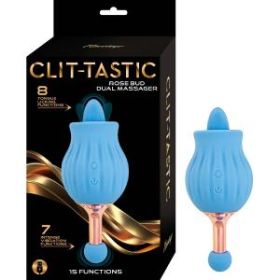 The Nasstoys Clit Tastic Rose Bud Dual Massager Blue