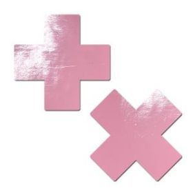 Pastease Plus X Faux Latex Baby Pink Crosses. Solids Nipple Pasties