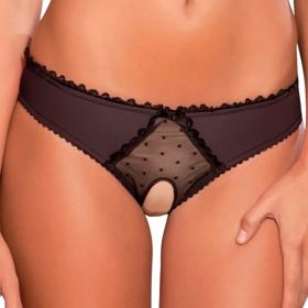 Panties Women Open Crotch Mesh Sexy Bowknot Hallow Out Erotic Lingerie Low Waist Crotchless Panties Women panties for sex (Color: Negro)
