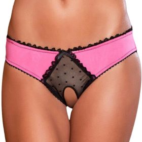 Panties Women Open Crotch Mesh Sexy Bowknot Hallow Out Erotic Lingerie Low Waist Crotchless Panties Women panties for sex (Color: hot pink)