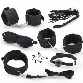 SM Bondage Restraint Set Sex Handcuffs Whip Anal Beads Butt Plug Anal Plug Bullet Vibrator Sex Toys for Woman Adult S&M Fetish (Color: nylon-black-7pcs)