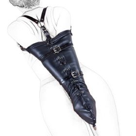 Bondage Restraints Slave RolePlay Hands Wrists Arm Leg Binder Hood Mask PU Leather Tight Single Glove Adult Game Sex Toys (Color: Bundle hand)