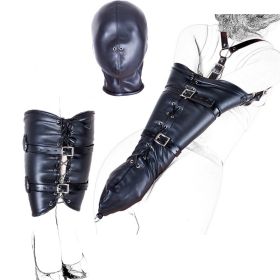 Bondage Restraints Slave RolePlay Hands Wrists Arm Leg Binder Hood Mask PU Leather Tight Single Glove Adult Game Sex Toys (Color: 1set)